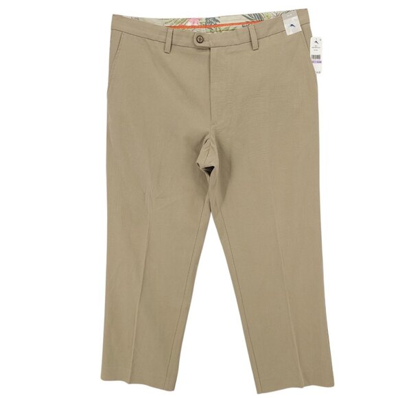 NWT TOMMY BAHAMA New St Thomas Flat Front Pants Sisal Beige Silk Cotton 38x30